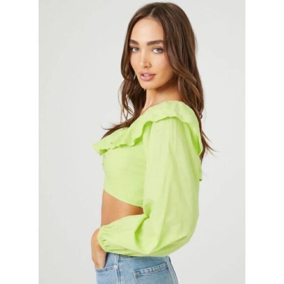 Forever 21 Off the Shoulder Eyelet Ruffle Top NWOT - Picture 2 of 7